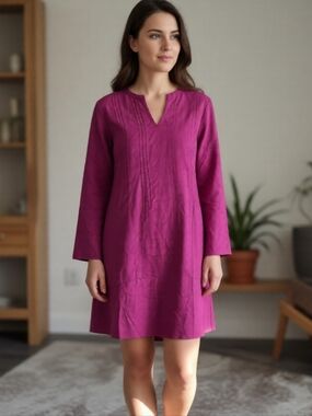 Collective Concepts Fuchsia V-Neck Pintuck Tunic Made Is India Small
